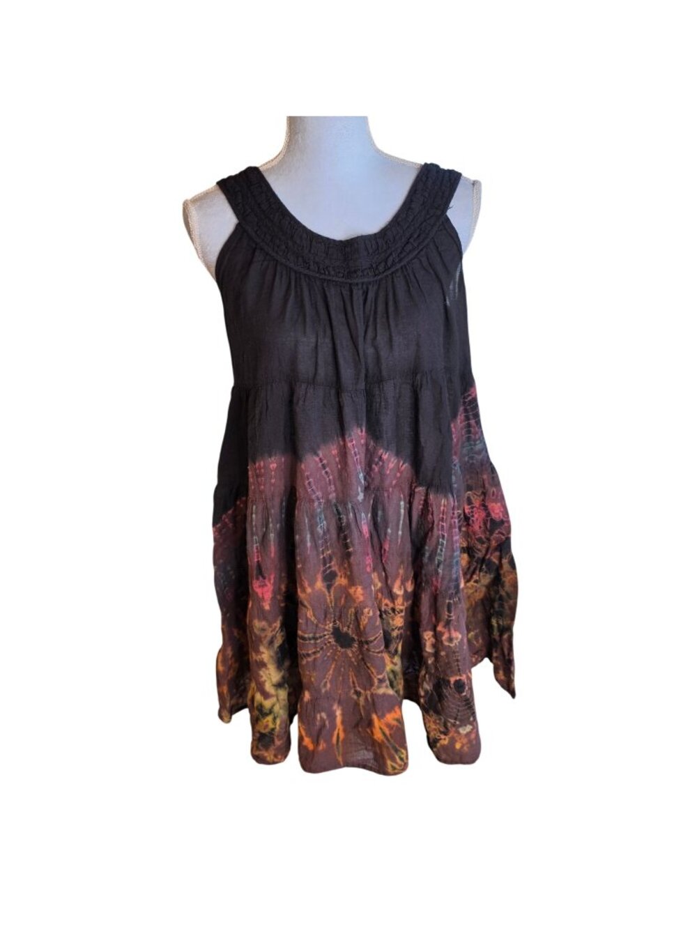 Kathmandu Imports Tie Dye Sleeveless Swing Tunic Dress Boho Hippie Festival S/M